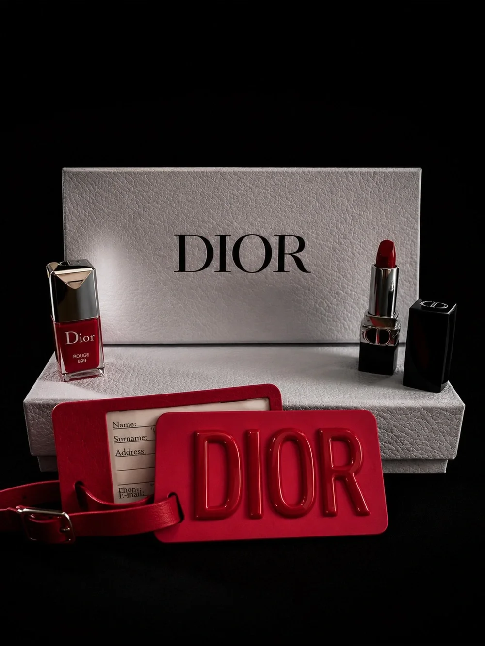 Christian Dior VIP Rouge 999 Travel Coffret Gift Set Mirror‎ Tag Lipstick NIB